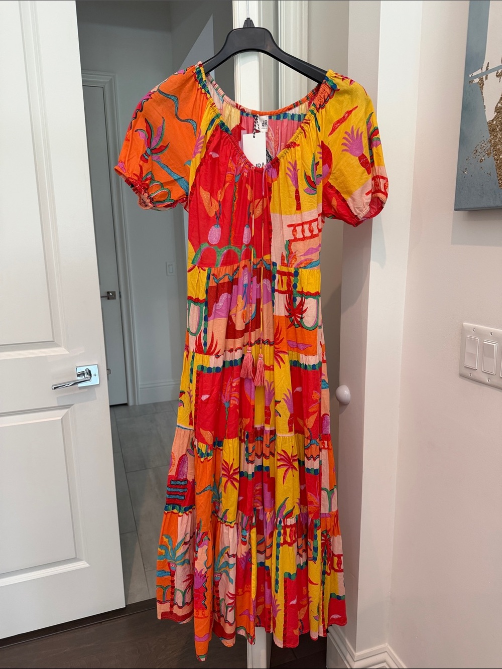 Bright Multi-Color Tiered Midi Dress - Vibrant Floral Print